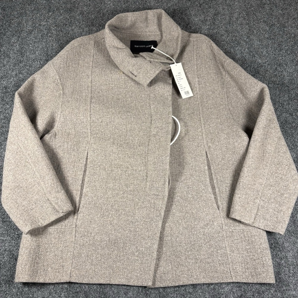 Random‎ Piece T Neck Button Collar Wool‑Angora Blend Med Coat Grey Size XS